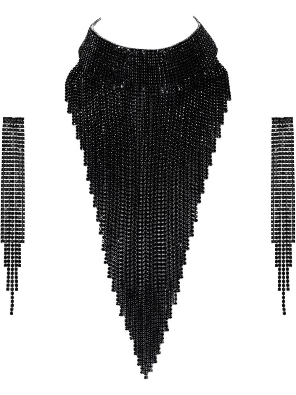 Sparkly Rhinestone Choker Necklace & Long Chandelier Earrings Set for Weddings
